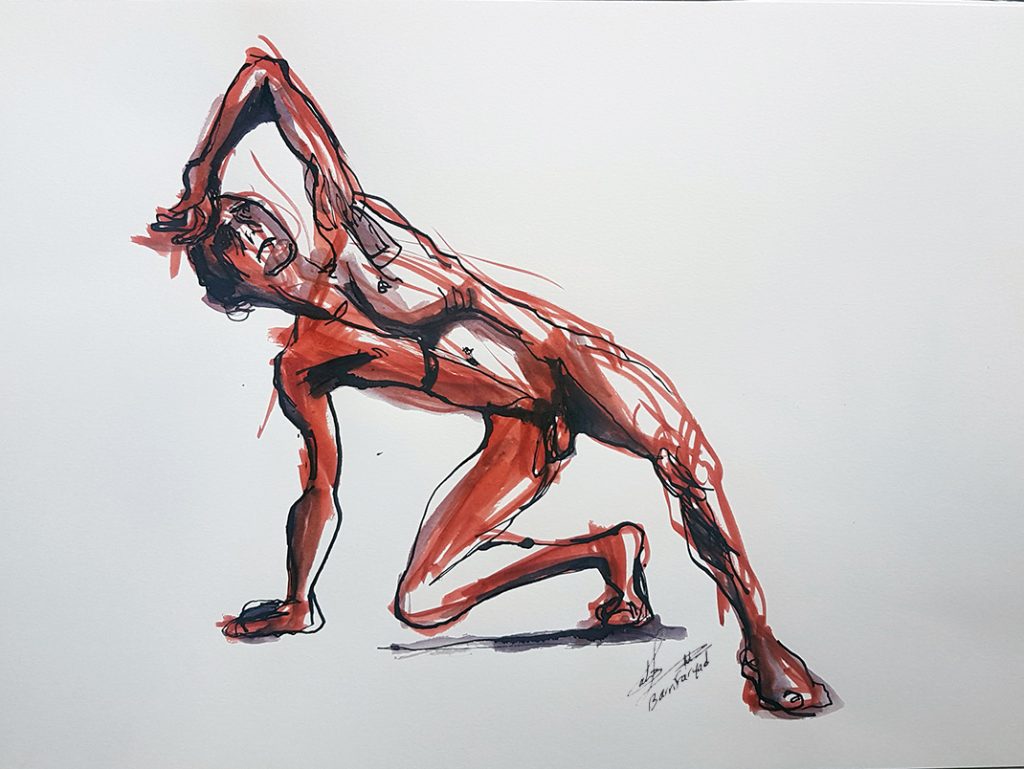 contemporary drawing of male model