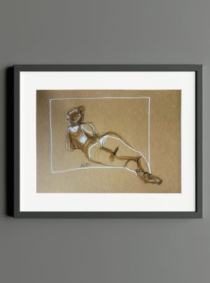 One with white-tale gallery- woman lying drawing in white and black